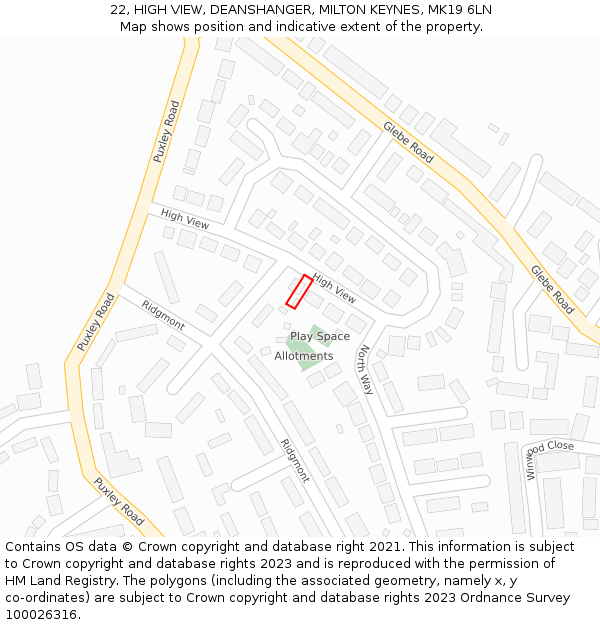 22, HIGH VIEW, DEANSHANGER, MILTON KEYNES, MK19 6LN: Location map and indicative extent of plot