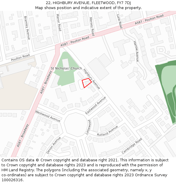 22, HIGHBURY AVENUE, FLEETWOOD, FY7 7DJ: Location map and indicative extent of plot