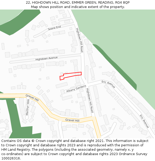 22, HIGHDOWN HILL ROAD, EMMER GREEN, READING, RG4 8QP: Location map and indicative extent of plot