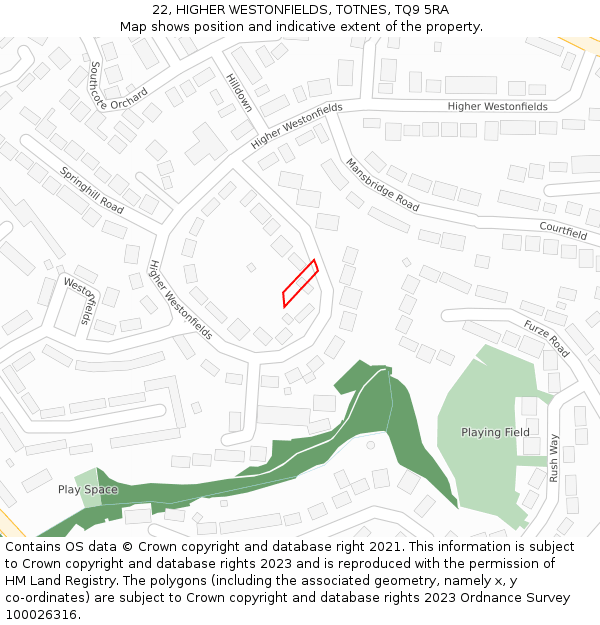 22, HIGHER WESTONFIELDS, TOTNES, TQ9 5RA: Location map and indicative extent of plot