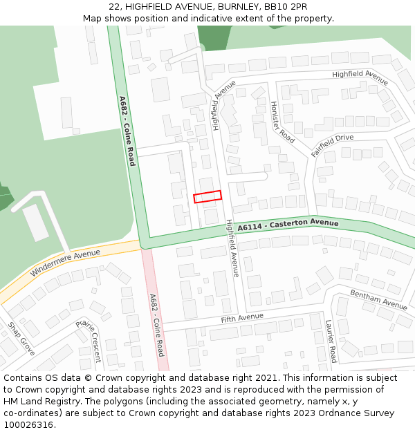 22, HIGHFIELD AVENUE, BURNLEY, BB10 2PR: Location map and indicative extent of plot