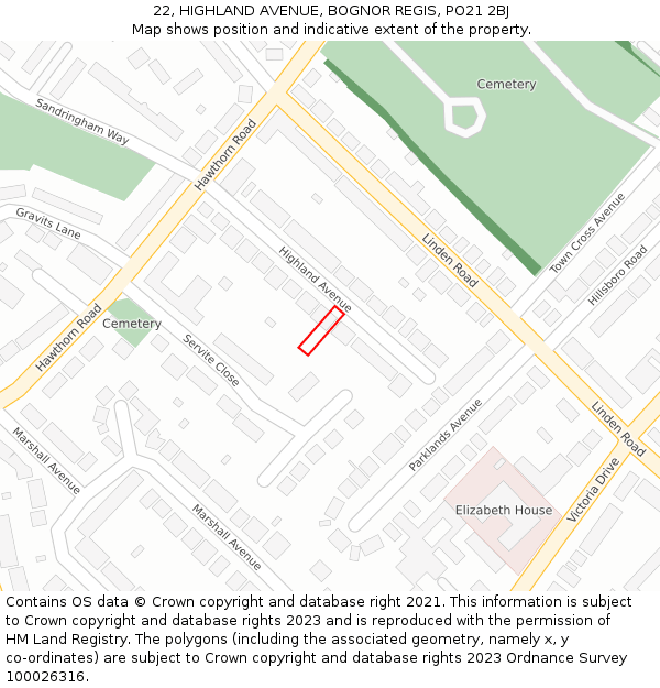 22, HIGHLAND AVENUE, BOGNOR REGIS, PO21 2BJ: Location map and indicative extent of plot