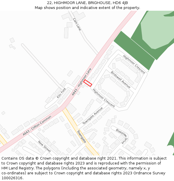 22, HIGHMOOR LANE, BRIGHOUSE, HD6 4JB: Location map and indicative extent of plot