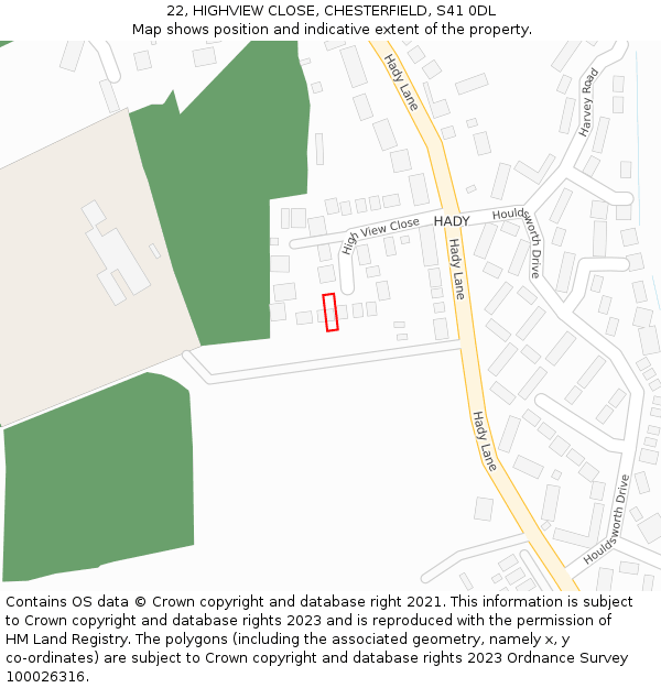 22, HIGHVIEW CLOSE, CHESTERFIELD, S41 0DL: Location map and indicative extent of plot