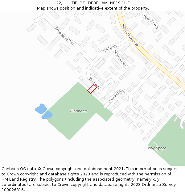 22, HILLFIELDS, DEREHAM, NR19 1UE: Location map and indicative extent of plot