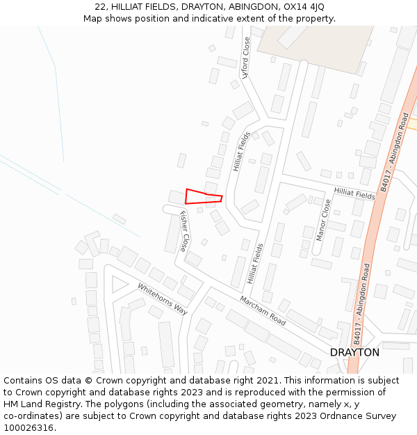 22, HILLIAT FIELDS, DRAYTON, ABINGDON, OX14 4JQ: Location map and indicative extent of plot