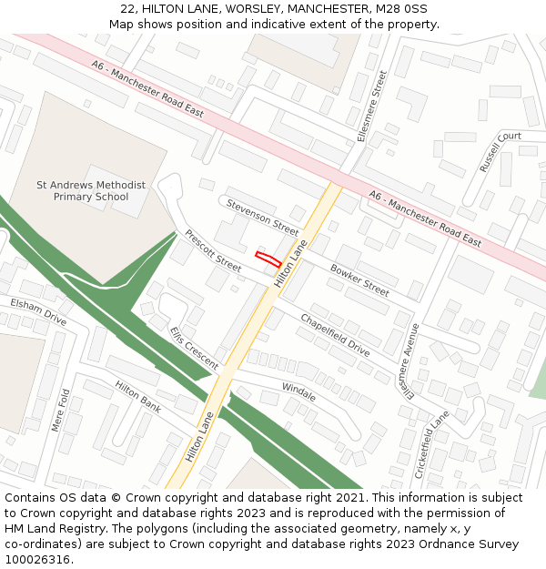 22, HILTON LANE, WORSLEY, MANCHESTER, M28 0SS: Location map and indicative extent of plot