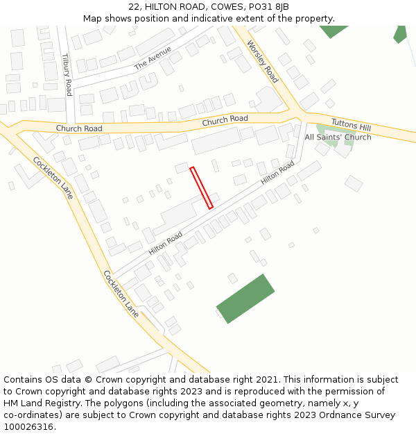 22, HILTON ROAD, COWES, PO31 8JB: Location map and indicative extent of plot