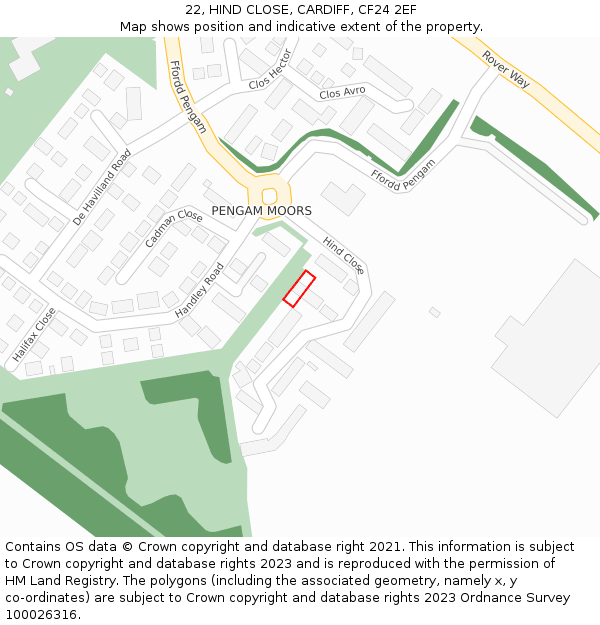 22, HIND CLOSE, CARDIFF, CF24 2EF: Location map and indicative extent of plot