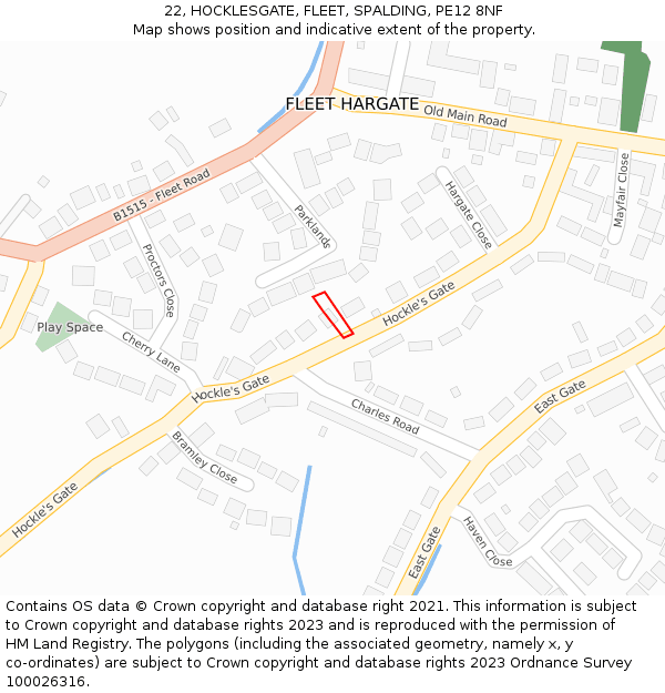 22, HOCKLESGATE, FLEET, SPALDING, PE12 8NF: Location map and indicative extent of plot