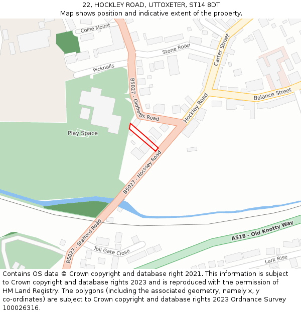 22, HOCKLEY ROAD, UTTOXETER, ST14 8DT: Location map and indicative extent of plot