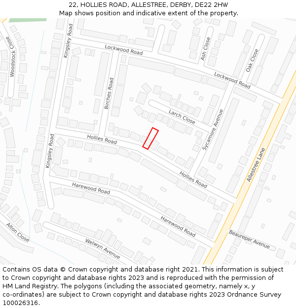 22, HOLLIES ROAD, ALLESTREE, DERBY, DE22 2HW: Location map and indicative extent of plot