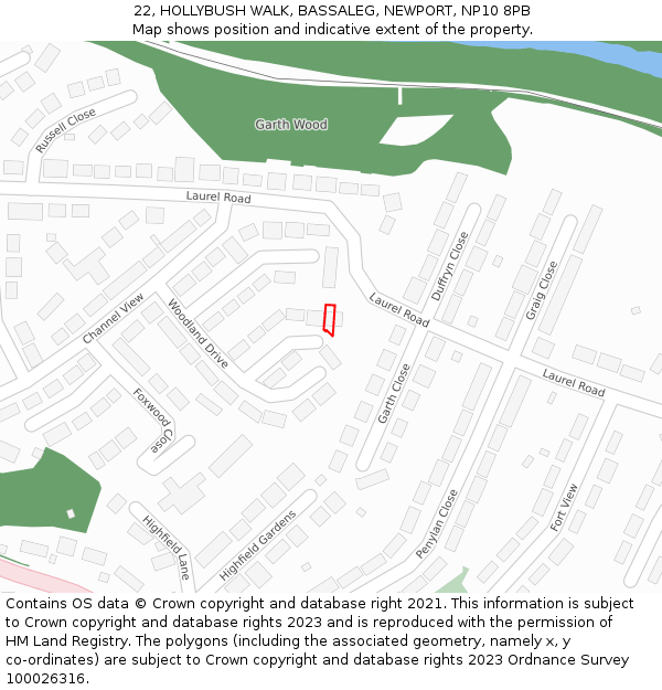 22, HOLLYBUSH WALK, BASSALEG, NEWPORT, NP10 8PB: Location map and indicative extent of plot