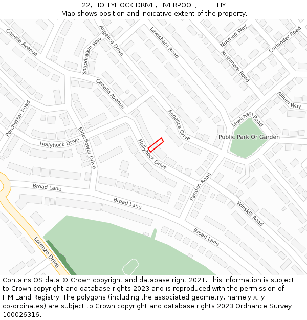 22, HOLLYHOCK DRIVE, LIVERPOOL, L11 1HY: Location map and indicative extent of plot