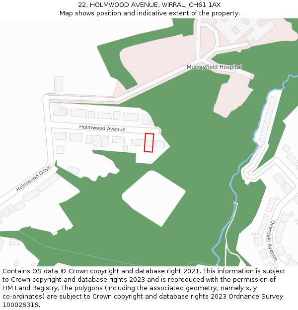 22, HOLMWOOD AVENUE, WIRRAL, CH61 1AX: Location map and indicative extent of plot