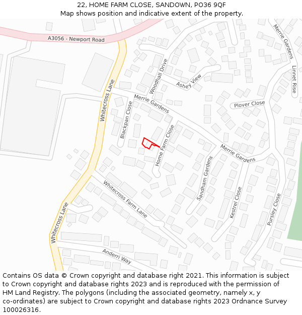 22, HOME FARM CLOSE, SANDOWN, PO36 9QF: Location map and indicative extent of plot