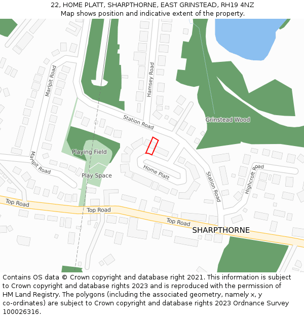 22, HOME PLATT, SHARPTHORNE, EAST GRINSTEAD, RH19 4NZ: Location map and indicative extent of plot