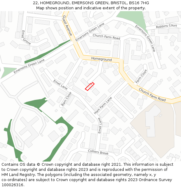 22, HOMEGROUND, EMERSONS GREEN, BRISTOL, BS16 7HG: Location map and indicative extent of plot