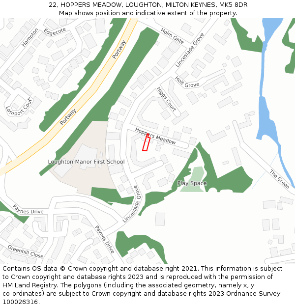 22, HOPPERS MEADOW, LOUGHTON, MILTON KEYNES, MK5 8DR: Location map and indicative extent of plot