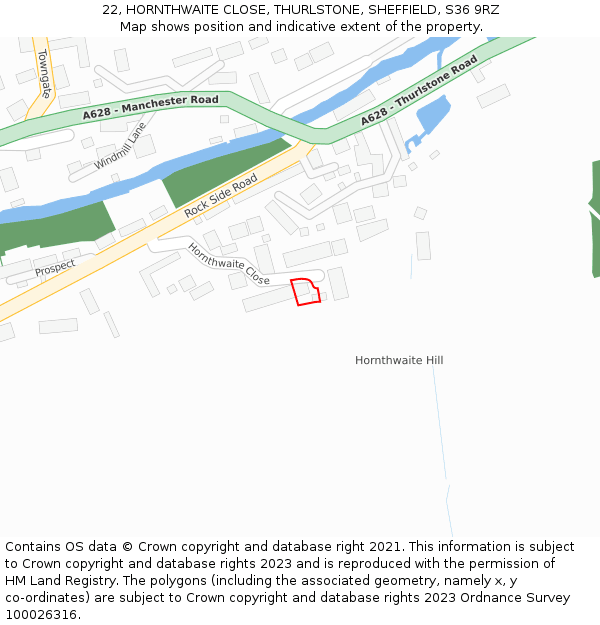 22, HORNTHWAITE CLOSE, THURLSTONE, SHEFFIELD, S36 9RZ: Location map and indicative extent of plot