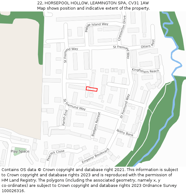 22, HORSEPOOL HOLLOW, LEAMINGTON SPA, CV31 1AW: Location map and indicative extent of plot