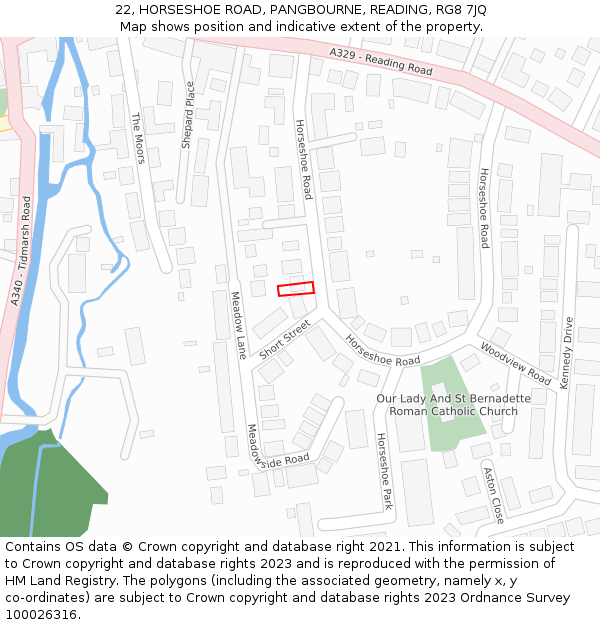 22, HORSESHOE ROAD, PANGBOURNE, READING, RG8 7JQ: Location map and indicative extent of plot