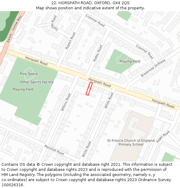 22, HORSPATH ROAD, OXFORD, OX4 2QS: Location map and indicative extent of plot