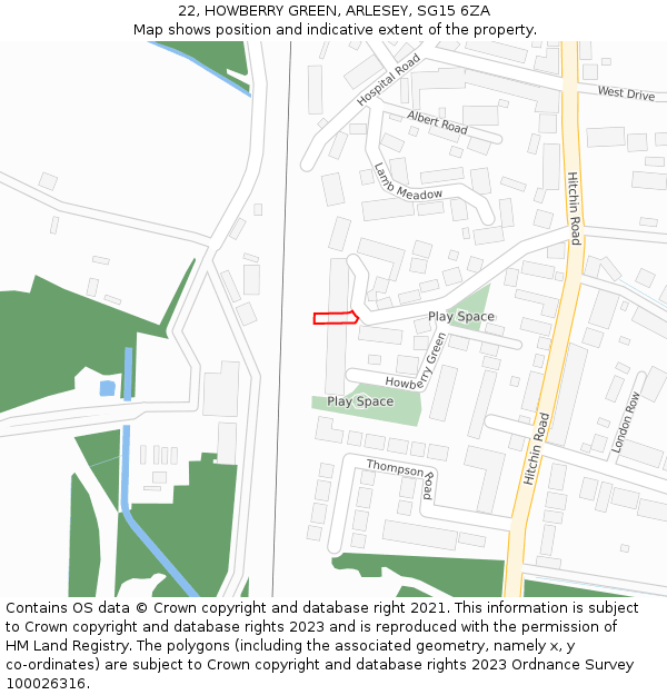 22, HOWBERRY GREEN, ARLESEY, SG15 6ZA: Location map and indicative extent of plot