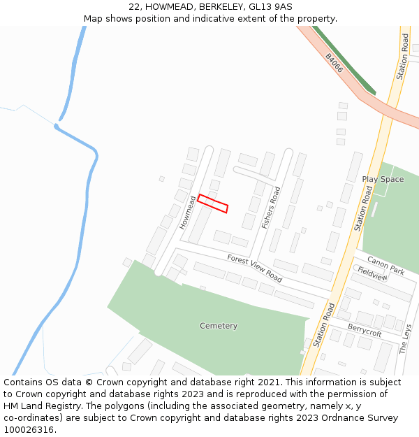 22, HOWMEAD, BERKELEY, GL13 9AS: Location map and indicative extent of plot