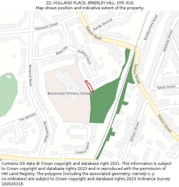 22, HULLAND PLACE, BRIERLEY HILL, DY5 3US: Location map and indicative extent of plot