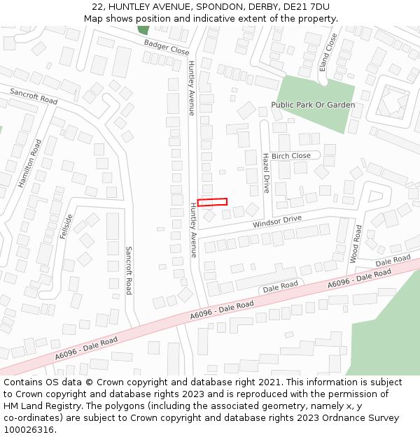 22, HUNTLEY AVENUE, SPONDON, DERBY, DE21 7DU: Location map and indicative extent of plot