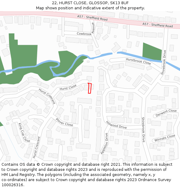 22, HURST CLOSE, GLOSSOP, SK13 8UF: Location map and indicative extent of plot