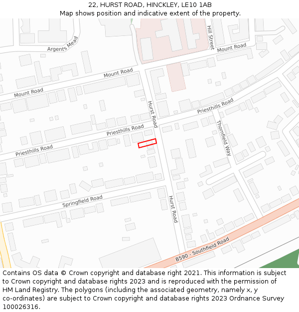 22, HURST ROAD, HINCKLEY, LE10 1AB: Location map and indicative extent of plot