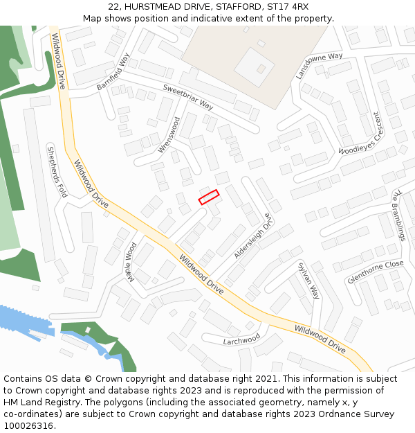 22, HURSTMEAD DRIVE, STAFFORD, ST17 4RX: Location map and indicative extent of plot