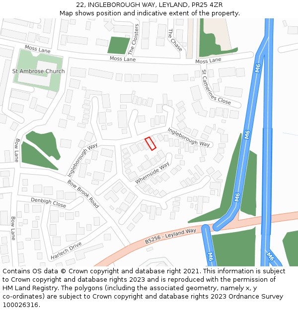 22, INGLEBOROUGH WAY, LEYLAND, PR25 4ZR: Location map and indicative extent of plot