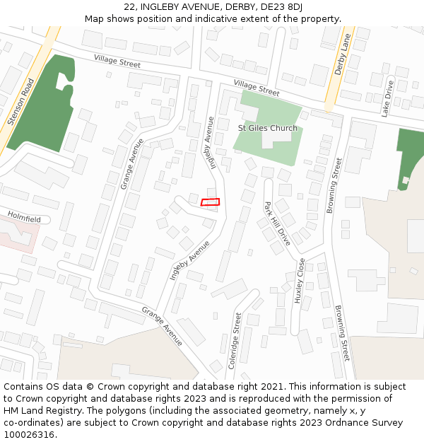 22, INGLEBY AVENUE, DERBY, DE23 8DJ: Location map and indicative extent of plot