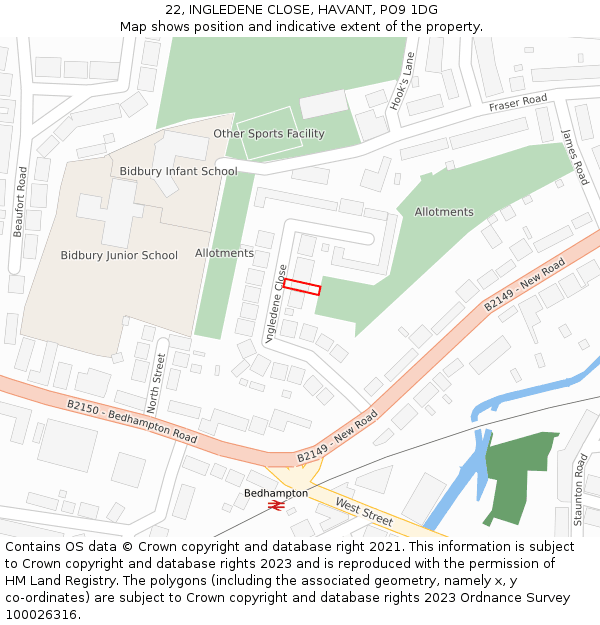22, INGLEDENE CLOSE, HAVANT, PO9 1DG: Location map and indicative extent of plot
