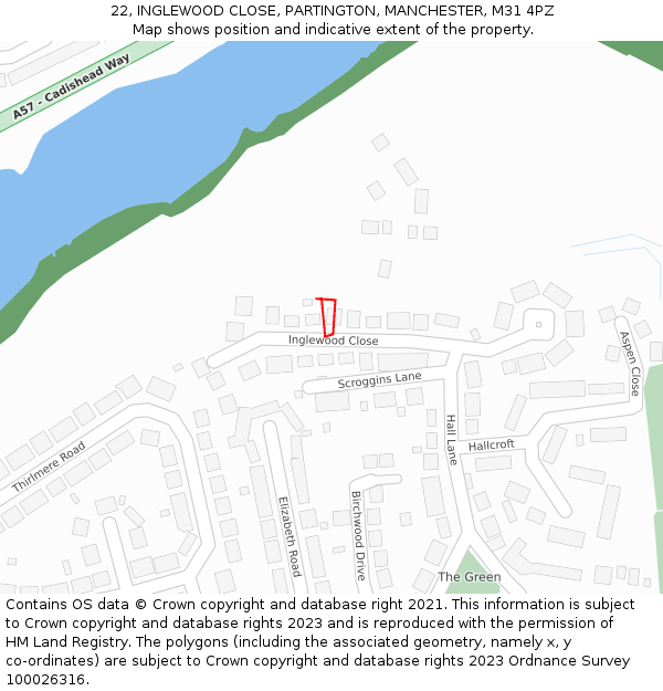 22, INGLEWOOD CLOSE, PARTINGTON, MANCHESTER, M31 4PZ: Location map and indicative extent of plot