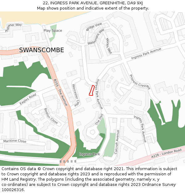 22, INGRESS PARK AVENUE, GREENHITHE, DA9 9XJ: Location map and indicative extent of plot