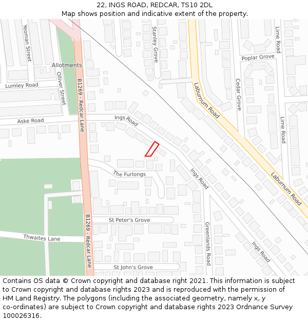 22, INGS ROAD, REDCAR, TS10 2DL: Location map and indicative extent of plot