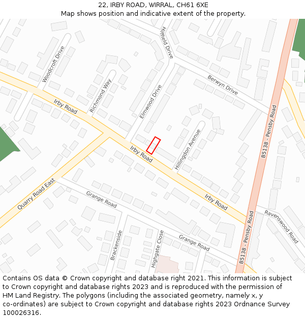 22, IRBY ROAD, WIRRAL, CH61 6XE: Location map and indicative extent of plot