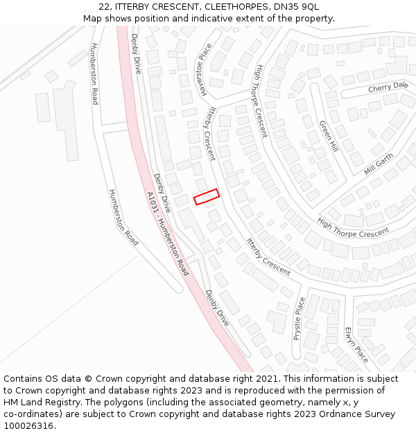 22, ITTERBY CRESCENT, CLEETHORPES, DN35 9QL: Location map and indicative extent of plot