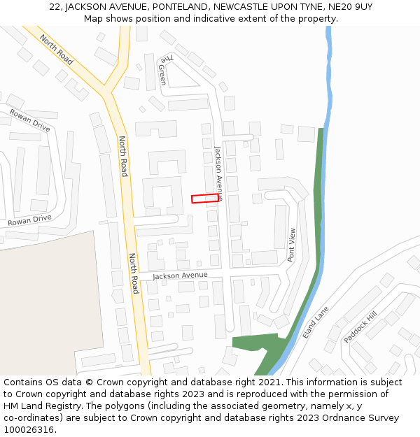 22, JACKSON AVENUE, PONTELAND, NEWCASTLE UPON TYNE, NE20 9UY: Location map and indicative extent of plot