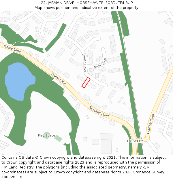 22, JARMAN DRIVE, HORSEHAY, TELFORD, TF4 3UP: Location map and indicative extent of plot