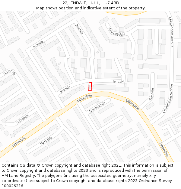 22, JENDALE, HULL, HU7 4BD: Location map and indicative extent of plot