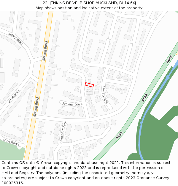 22, JENKINS DRIVE, BISHOP AUCKLAND, DL14 6XJ: Location map and indicative extent of plot