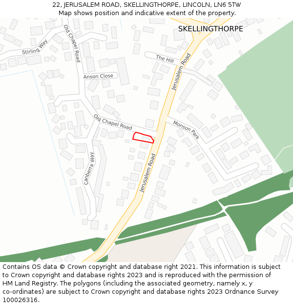 22, JERUSALEM ROAD, SKELLINGTHORPE, LINCOLN, LN6 5TW: Location map and indicative extent of plot