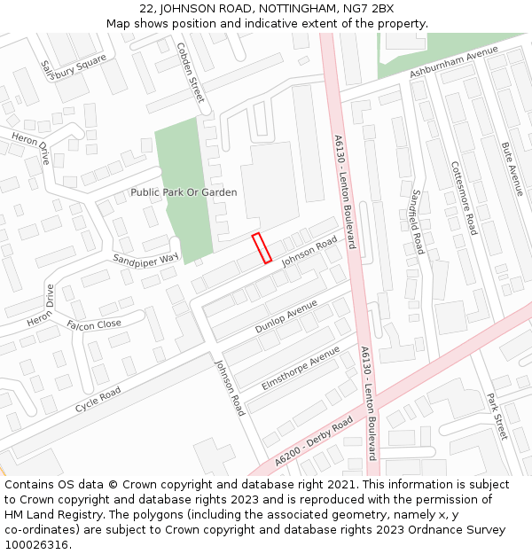 22, JOHNSON ROAD, NOTTINGHAM, NG7 2BX: Location map and indicative extent of plot