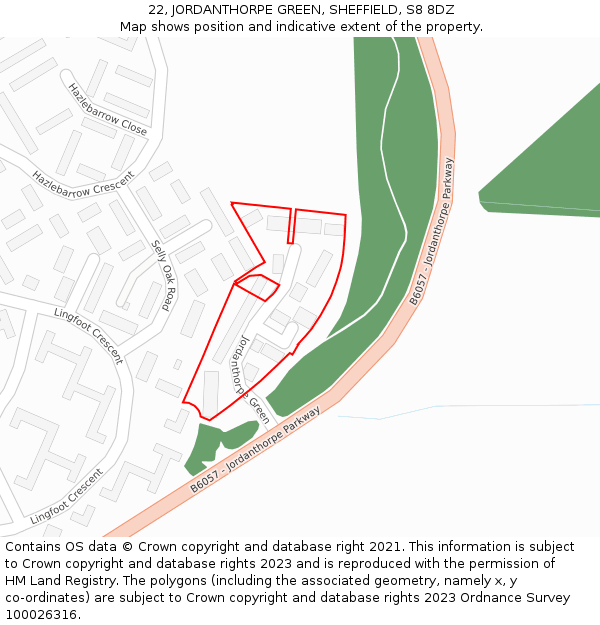 22, JORDANTHORPE GREEN, SHEFFIELD, S8 8DZ: Location map and indicative extent of plot