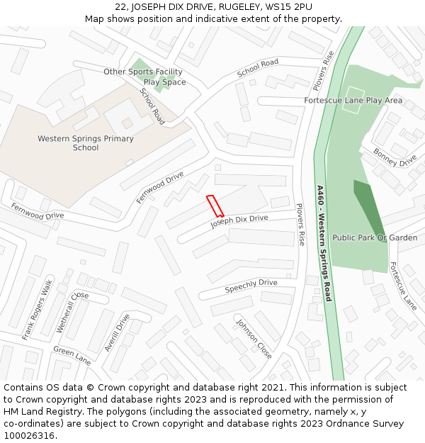 22, JOSEPH DIX DRIVE, RUGELEY, WS15 2PU: Location map and indicative extent of plot